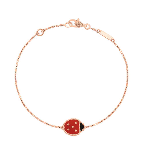 Van Cleef & Arpels/梵克雅寶 Lucky Spring系列 18K金玫瑰金紅玉髓瑪瑙瓢蟲圖案形狀手鏈VCARP7R000