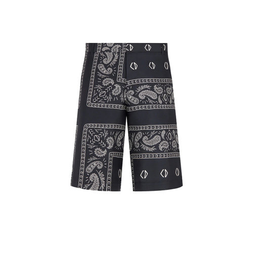 DIOR/迪奧 22年早春新款 男士海軍藍(lán)色桑蠶絲斜紋面料飾巾圖案短褲013C121A5532_C581