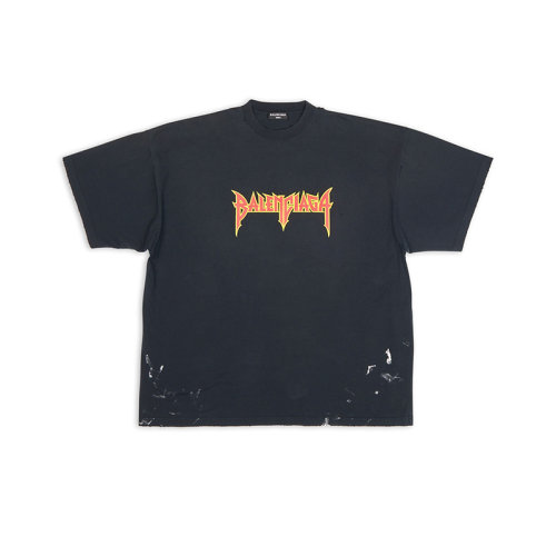 Balenciaga/巴黎世家 22年秋冬新款 Metal系列 男女同款黑色純棉漆點(diǎn)設(shè)計(jì)OVERSIZED短袖T恤694576TMV880105