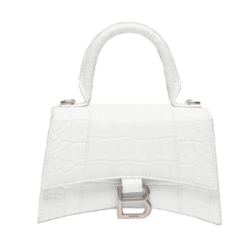 Balenciaga/巴黎世家   白色鱷魚壓紋閃亮小牛皮沙漏XS款單肩手提包5928331LR6Y9016