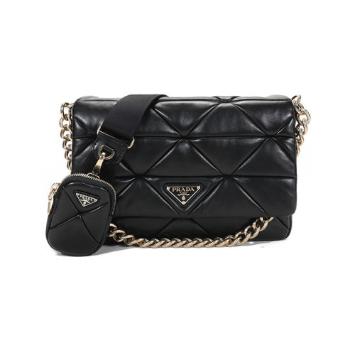 PRADA/普拉達 女士System系列羊皮革手提單肩斜挎包帶掛飾零錢包 1BD291 2DMO