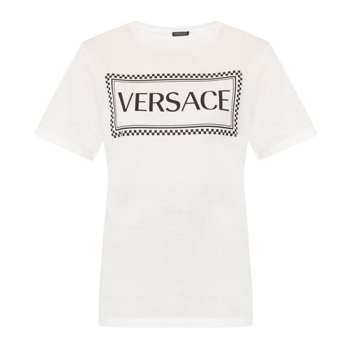 VERSACE/范思哲 女士純色棉質經典字母徽標印花裝飾彈性圓領上衣短袖T恤 A83915-A228806 多色可選
