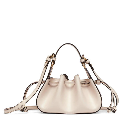 FENDI/芬迪 POMODORINO系列 女士迷你白色皮革全粒面材質(zhì)抽繩開合配可拆卸肩帶手提斜跨單肩包8BS059AHWUF0VWM