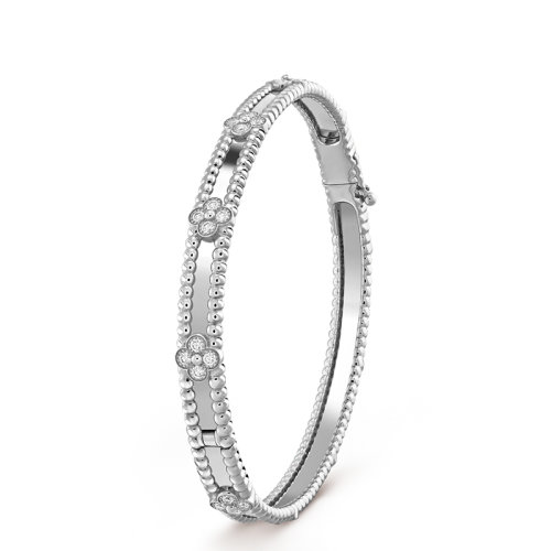 Van Cleef & Arpels/梵克雅寶 Perlée sweet trèfles系列 18K金白金鑲嵌鉆石四葉草手鐲VCARP6XA00