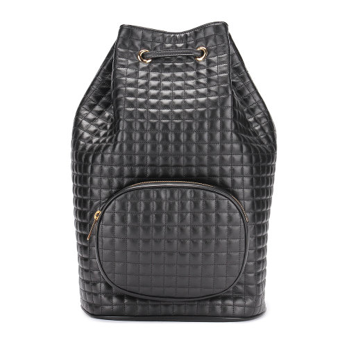 CELINE/賽琳女士鏈條logo印字單肩斜挎ins風背包黑色系皮革188243BFI