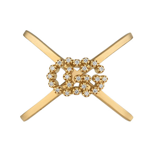 GUCCI/古馳 GG Running系列 中央鑲有鉆石的雙G細(xì)節(jié)18k金黃金十字戒指 582548J85408000