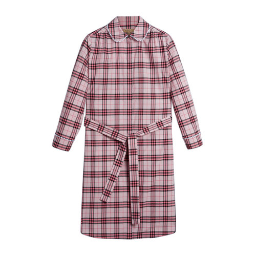 BURBERRY/博柏利  女裝 服裝 女士蕾絲裝飾衣領(lǐng)粉紅格紋棉質(zhì)襯衫式 女士連衣裙裙裝
