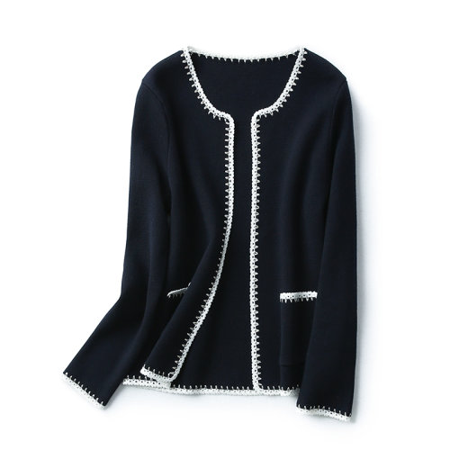 GeleiStory/GeleiStory手工編織撞色小香風外套女無扣短款羊毛針織開衫春女士針織衫/毛衣