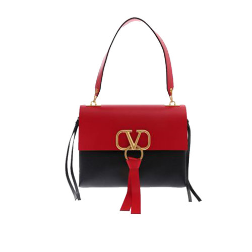 Valentino/華倫天奴  女包女士黑紅拼色皮革時尚百搭金屬標志手提包  RW0B0E02EJA CE6