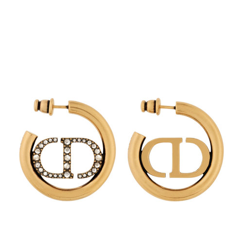 DIOR/迪奧 22新款30 MONTAIGNE系列 女士復(fù)古金色C字形飾鑲嵌透明晶體CD徽標(biāo)字母耳釘耳環(huán)E2027WOMCY_D09S
