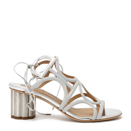 Salvatore Ferragamo/菲拉格慕 銀色 女士系帶鏤空中跟涼鞋 695143-01N730-VINCI 55*-7A55MA