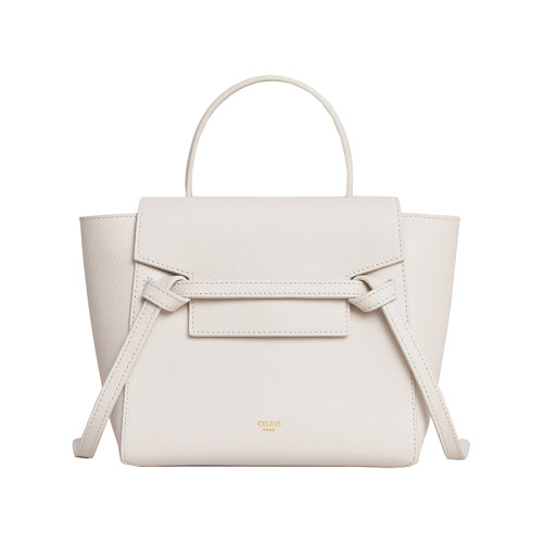 CELINE/賽琳 22新款 NANO BAG系列 女士白色粒面小牛皮翻蓋拉鏈開合拆卸調(diào)節(jié)肩帶單肩斜挎手提鯰魚包189003ZVA.01RC