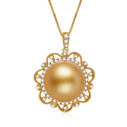 【春上新】SANDYRILLA/仙蒂瑞拉 豪華款13-14mm正圓南洋金珍珠18K金鉆石吊墜