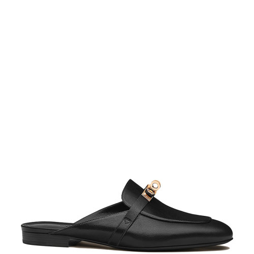 HERMES/愛馬仕 22年秋冬新款 Oz系列 女士黑色山羊皮Kelly搭扣穆勒鞋涼拖H212100Z02350