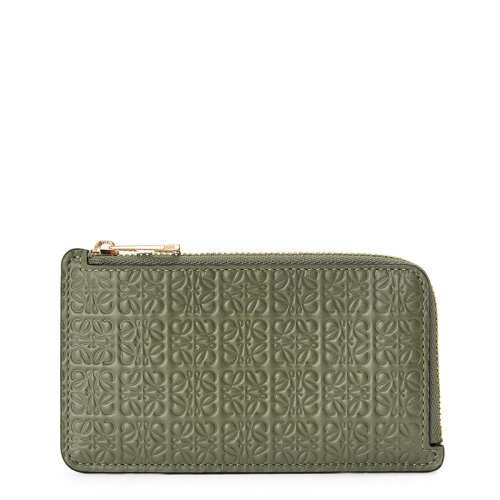 LOEWE/羅意威 20  女士鱷梨綠徽標(biāo)壓花真絲小牛皮拉鏈卡包0010623551