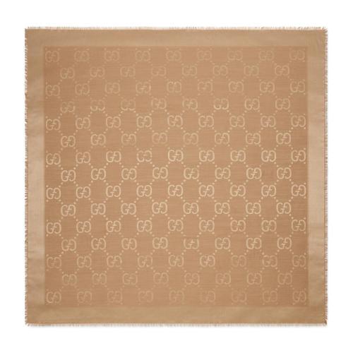  GUCCI古馳 22年秋冬 女士 GG提花真絲羊毛混紡披肩 663671 3GC43 9800