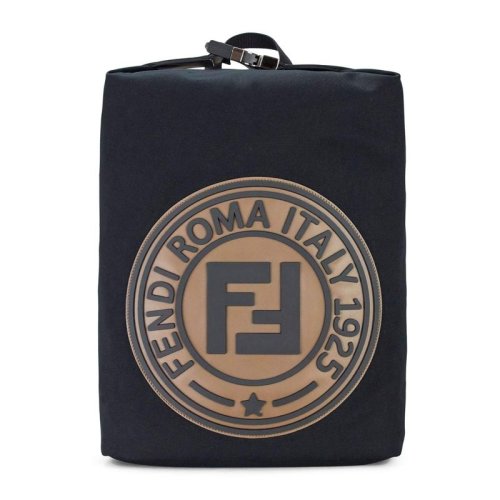 FENDI/芬迪  男士黑色帆布雙F標(biāo)識時尚休閑復(fù)古雙肩背