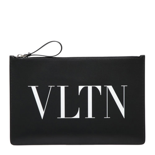 Valentino/華倫天奴 男士黑色小牛皮經(jīng)典字母徽標(biāo)印花裝飾拉鏈開合手拿包信封包男包 RY2P0483-LVN-0NO