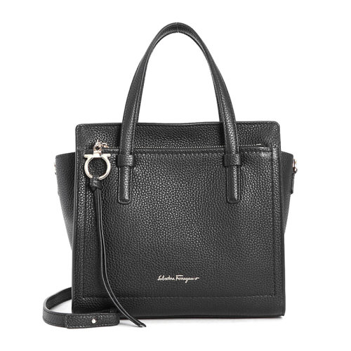 SALVATORE FERRAGAMO 女士黑色小牛皮徽標(biāo)手提可單肩包 21-F478-720533（99新未使用）