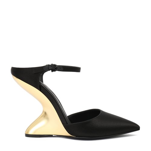 Salvatore Ferragamo/菲拉格慕 黑色 女士設(shè)計(jì)感尖頭坡跟涼鞋 694759-01N671-NATURNO-7EX5M