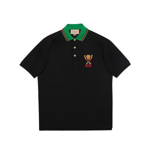 GUCCI/古馳 22秋冬新款 男士黑色棉質(zhì)飾Gucci小貓貼Polo衫700272XJEJJ1152