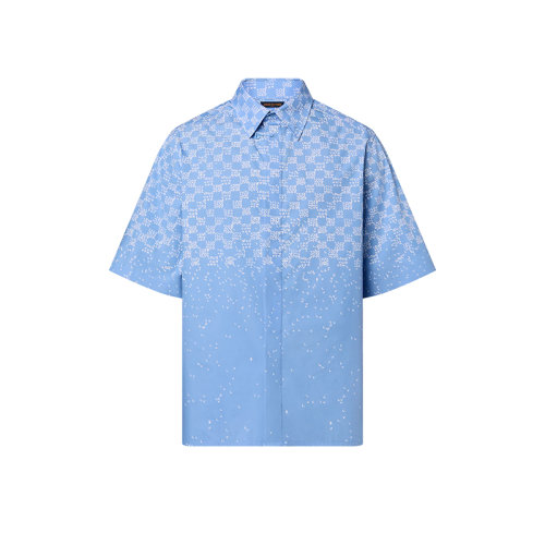 Louis Vuitton/路易威登 22年春夏新款 DAMIER SPREAD系列 男士藍色棉質(zhì)混紡棋盤格圖案短袖襯衫1AA5EM