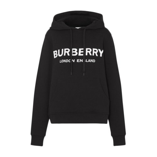 BURBERRY/博柏利  朱婧汐同款 女裝 服飾 周冬雨同款 黑色棉質徽標Logo印花連帽運動衫 女衛(wèi)衣
