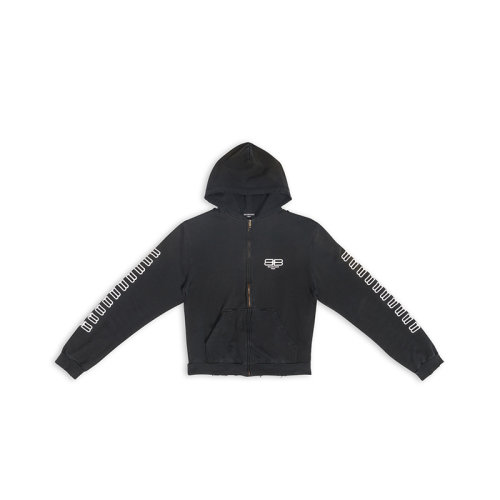 Balenciaga/巴黎世家 22年秋冬新款 女士黑色飾有白色雙B LOGO棉質(zhì)拉鏈連帽衛(wèi)衣697949TMVG60903