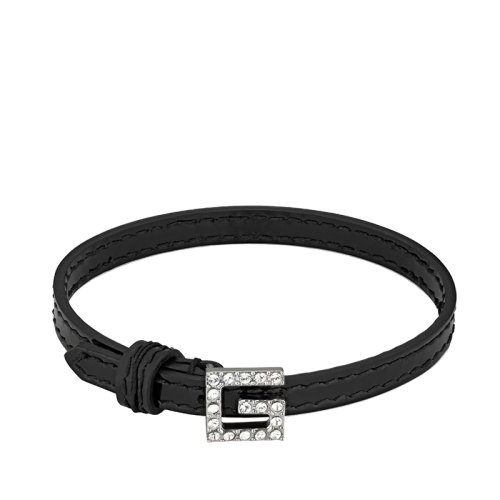 GUCCI/古馳 經(jīng)典款 男女同款黑色皮革鑲嵌白色晶體方形G搭扣手鐲623237J17848162