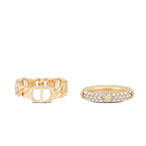 DIOR/迪奧 22新款PETIT CD系列 金色飾面金屬鏈環(huán)“CD”標(biāo)志白色仿水晶點(diǎn)綴星星戒指套裝R1287WOMCY_D301