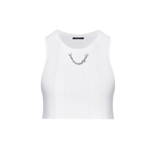 Louis Vuitton/路易威登 22年春夏新款 女士白色粘膠纖維混紡羅紋短款上衣背心1A9X9N