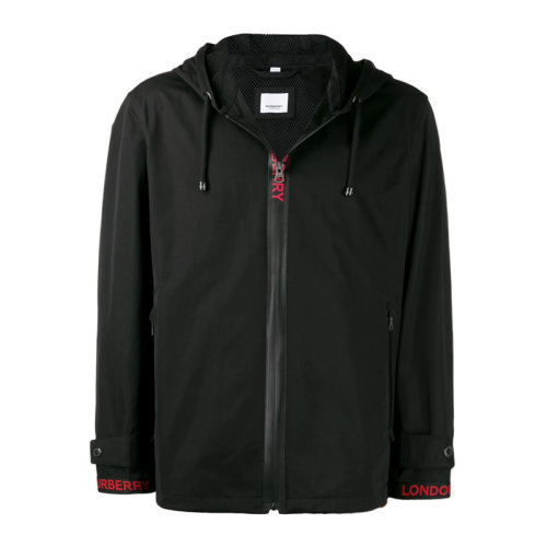 BURBERRY/博柏利 男裝 服裝 黑色棉質(zhì)混紡logo圖案時(shí)尚拉鏈連帽 男士夾克外套 8013303