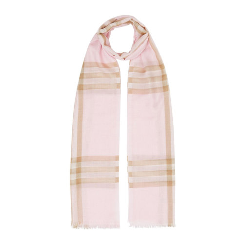 BURBERRY/博柏利 女士粉色復(fù)古格紋流蘇裝飾羊毛圍巾圍脖8019462