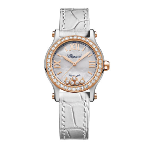  Chopard/蕭邦  Happy Sport系列 自動機(jī)械表鑲鉆玫瑰金外殼表盤鱷魚皮表帶女表30毫米278573-6020