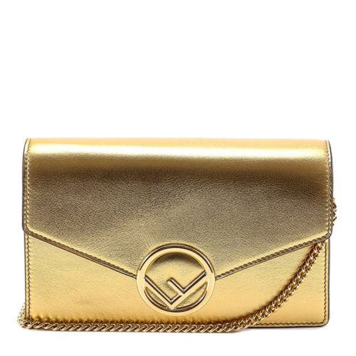 FENDI/芬迪 芬迪 女士金色小牛皮金屬F徽標(biāo)翻蓋單肩包斜挎包信封包女包 8BS006-A0Y1-F0RXU