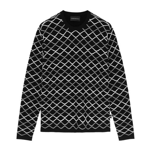 Emporio Armani/安普里奧阿瑪尼 黑色 男士波浪條紋圓領(lǐng)套頭針織衫 3H1MTA-1MLVZ-F031