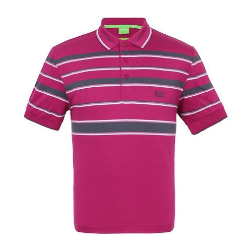 HUGO BOSS/雨果波士 男士紫純棉條紋印花時尚翻領(lǐng)男士短POLO