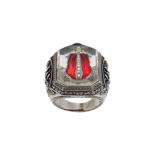 Alexander McQueen/亞歷山大麥昆 銀色甲殼蟲樹脂戒指 復古雕刻 611306I12RY ZWJ0012CD