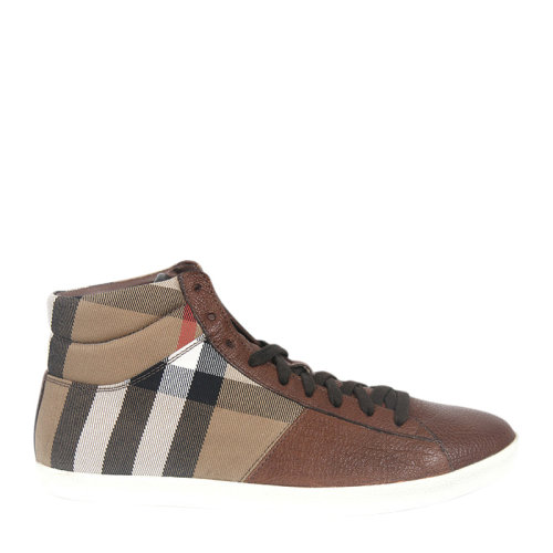 BURBERRY/博柏利 SS20 男士深棕經(jīng)典格紋高幫板鞋休閑鞋運動鞋男鞋 3732665