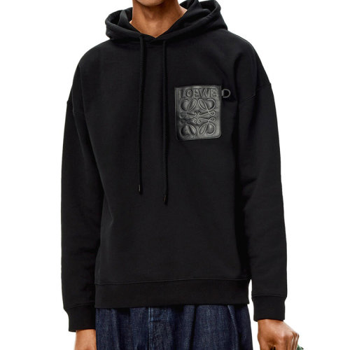 LOEWE/羅意威 22年早春新款 男士黑色棉質(zhì)抓絨Anagram皮革貼片連帽衫衛(wèi)衣H526Y25J12-1100
