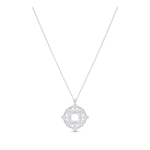 Louis Vuitton/路易威登 DENTELLE系列 經(jīng)典款18k金白金鉆石鏤空花卉圖案項鏈Q(jìng)93729