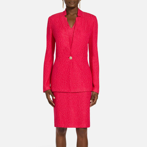 St.John/盛薔芙蓉紅針織翻領(lǐng)女士夾克K61Z0B1