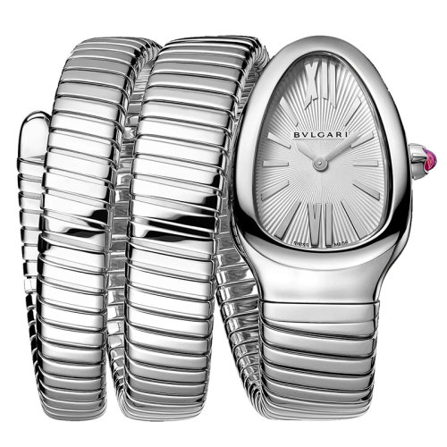 BVLGARI/寶格麗 不銹鋼雙螺旋表殼和表鏈 銀色乳白色表盤 SERPENTI TUBOGAS石英手表 35毫米B101911