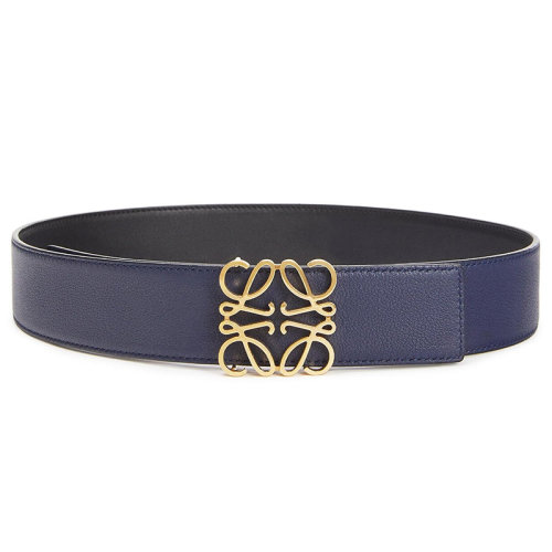 LOEWE/羅意威新款 Anagram系列 男女同款黑色/海軍藍(lán)光滑牛皮革金扣雙面腰帶40毫米515.01.010-1566