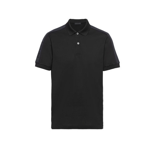 PRADA/普拉達(dá) 22年早春新款 男士黑色珠地棉質(zhì)撞色嵌飾短袖Polo衫UJN612_1VNY_F0002_S_201