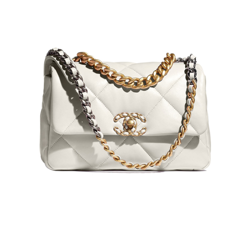 CHANEL/香奈兒 19bag 19手袋 白色 金屬金扣鏈條包 斜挎包 單肩包【預(yù)售商品15-25天后左右發(fā)貨 紅色內(nèi)里和杏色內(nèi)里隨機(jī)發(fā)】