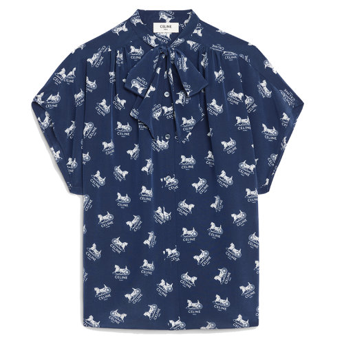 CELINE/賽琳  女士海洋藍雙縐大花結短衫2B502316N.03MV