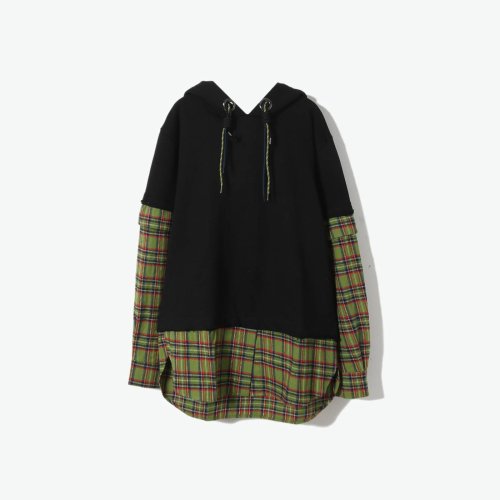 CHIZHANG/馳張 格紋襯衫袖拼接連帽女衛(wèi)衣