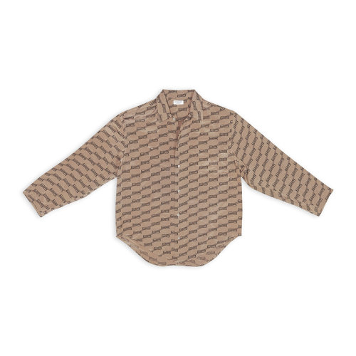 Balenciaga/巴黎世家 22年秋冬新款 女士棕色真絲飾有黑色雙B圖案褶皺效果長袖襯衫681631TML359378