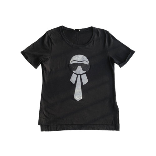 Fendi 芬迪  黑色老佛爺短袖T恤 袖口卷邊